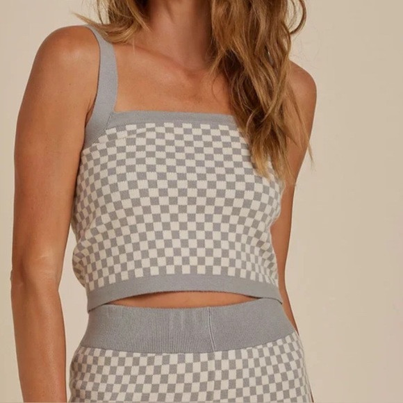 Rylee + Cru Checker Knit Top Slate Check Size Large NWT - Picture 1 of 5